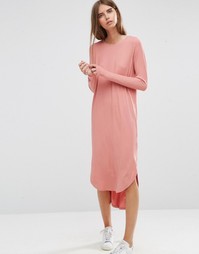 Свободное платье в рубчик с асимметричным краем ASOS - Телесный