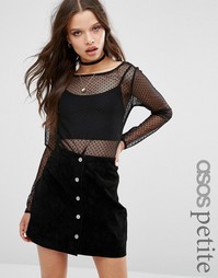 Топ в горошек с укороченной нижней майкой ASOS PETITE - Черный