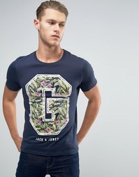 Футболка с большим принтом Jack and Jones - Темно-синий