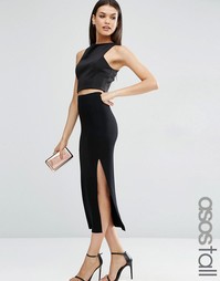 Удлиненная юбка-карандаш миди с боковым разрезом ASOS TALL - Черный