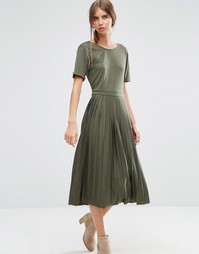 Платье миди со складками ASOS - Хаки