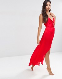 Атласное платье-сорочка макси ASOS - Красно-алый