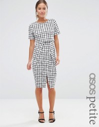 ASOS PETITE Textured Wrap Wiggle Dress In Check Print - Белый