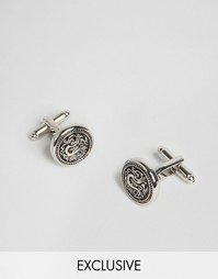 Эмалированные запонки с драконами Reclaimed Vintage - Серебряный