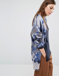 Синий oversize‑кардиган с мраморным принтом Selected Christel - Мульти