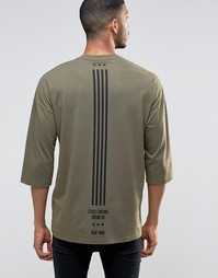 Oversize-футболка с рукавами 3/4 и принтом флага сзади ASOS - Хаки