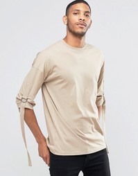 Oversize-футболка с рукавами 3/4 и ремешком ASOS - Бежевый