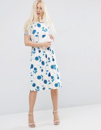 Платье миди с короткими рукавами и цветочным принтом ASOS - Мульти
