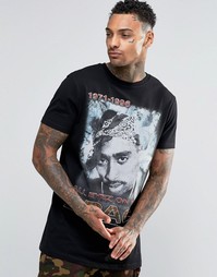 Длинная футболка с принтом ASOS Tupac - Черный
