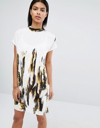 Vila High Neck Printed Shift Dress - Слоновая кость