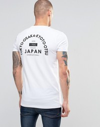 Белая удлиненная облегающая футболка с принтом Japan ASOS - Белый