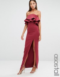 Платье-бандо макси с рюшами ASOS TALL Premium - Burgundy