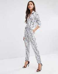 Атласные джоггеры с цветочным принтом Vero Moda - Синий