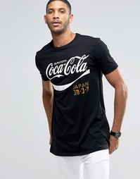 Длинная черная футболка с принтом Coca Cola ASOS - Черный