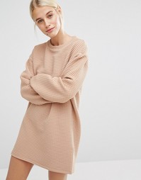 Oversize платье‑свитшот в рубчик Monki - Бежевый