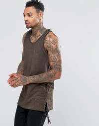 ASOS Longline Vest With Straps And Pigment Wash - Хаки