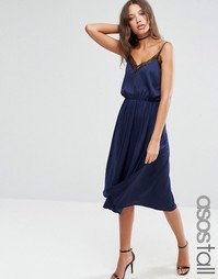 ASOS TALL Hammered Satin Lace Trim Cami Midi Dress - Темно-синий