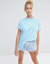 Oversize-футболка бойфренда с вышивкой морской свинки Lazy Oaf - Синий