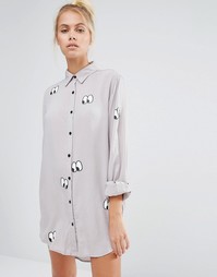 Oversize-рубашка с принтом глаз Lazy Oaf - Серый