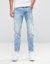 Светлые узкие джинсы с потертостями G-Star 3301 90