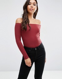 Топ в рубчик с длинными рукавами и открытыми плечами ASOS