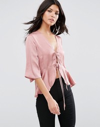 Атласная драпированная блузка с завязкой ASOS - Пыльная роза
