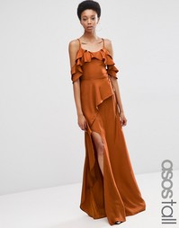 ASOS TALL Cold Shoulder Ruffle Cami Maxi Dress - Красно-бурый