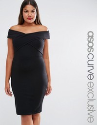 Облегающее платье‑футляр миди с асимметричной горловиной ASOS CURVE