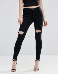 Liquor and Poker Skinny Mid Rise Ripped Jeans - Черный