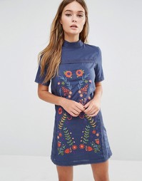 Цельнокройное платье с вышивкой Fashion Union - Темно-синий