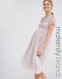 Платье мини для беременных с кружевным топом Little Mistress Maternity