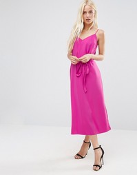 Платье-сорочка миди с завязкой на талии ASOS - Ярко-розовый