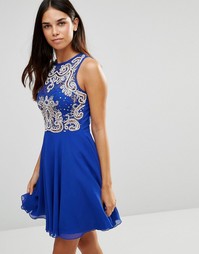 Короткое приталенное платье с кружевным лифом TFNC - Синий