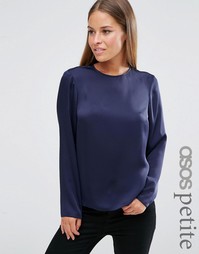 Атласный лонгслив ASOS PETITE - Темно-синий