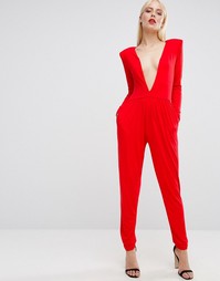 Трикотажный комбинезон с глубоким вырезом ASOS - Красный