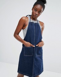 Liquor &amp; Poker Apron Denim Dress - Выбеленный голубой