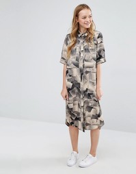 Monki Spray Paint Print Shirt Dress - Spray collage