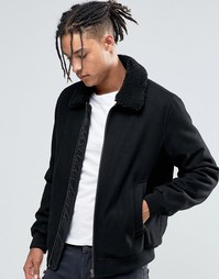 Черная полушерстяная куртка-пилот с воротником борг ASOS - Черный