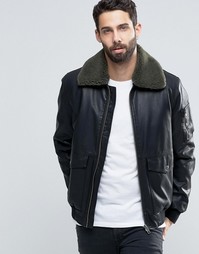 Черная куртка из искусственной кожи с воротником борг ASOS - Черный