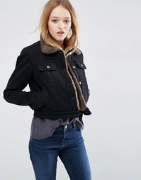 Черная укороченная джинсовая куртка с воротником борг ASOS - Черный