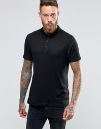 Черная легкая футболка‑поло облегающего кроя в рубчик ASOS - Черный
