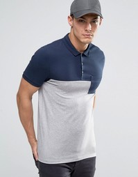Темно-синее/серое меланжевое поло с карманом ASOS