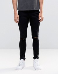 Черные супероблегающие джинсы с рваными коленями ASOS - Черный