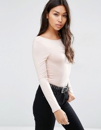 Боди с длинными рукавами и глубоким вырезом сзади ASOS - Blush