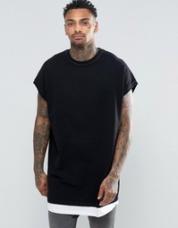 Черная oversize‑футболка без рукавов из плотного трикотажа с контрастн Asos