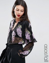ASOS TALL Floral Blouse With Cape Detail &amp; Tie - Мульти