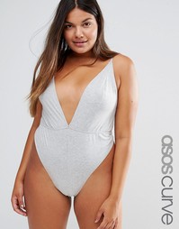 Трикотажное боди с высоким вырезом бедра ASOS CURVE Jada - Серый