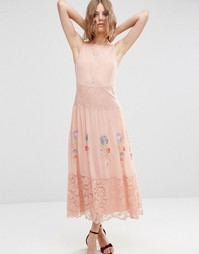 Платье-сорочка макси с неоновой вышивкой ASOS PREMIUM - Розовый