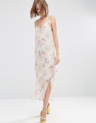 ASOS PREMIUM Printed Slip Dress With Embellishment - Мульти