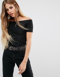 Lira Off Shoulder Body In Premium Rib Jersey - Черный